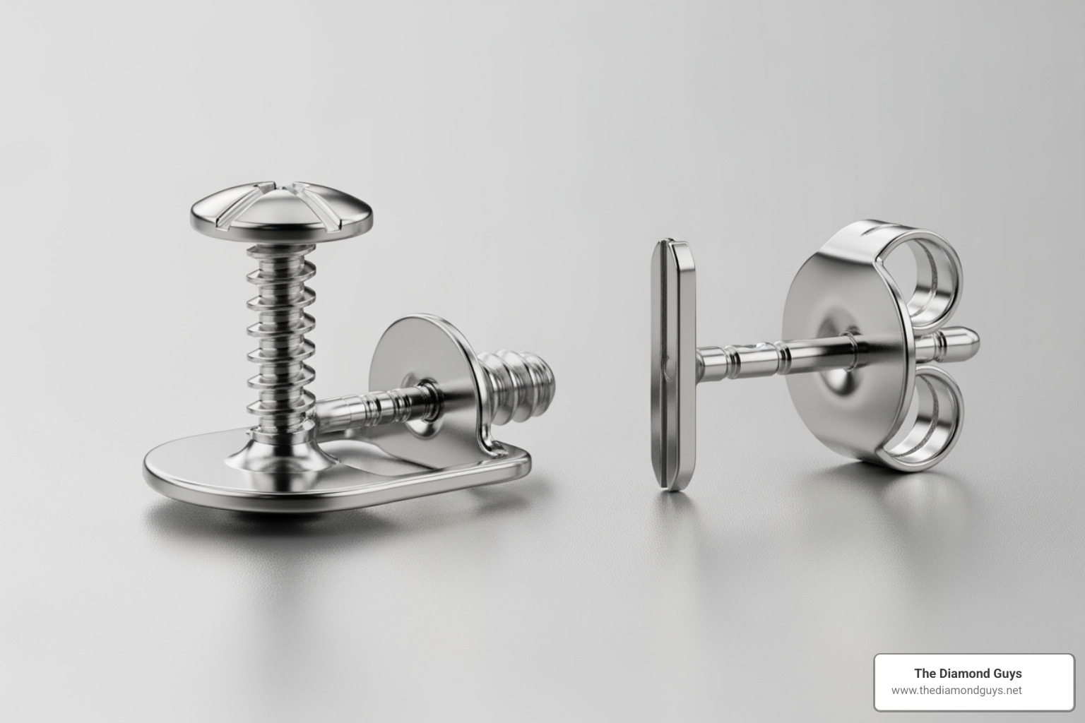 comparing a screw back and a push back earring post - diamond men's earring