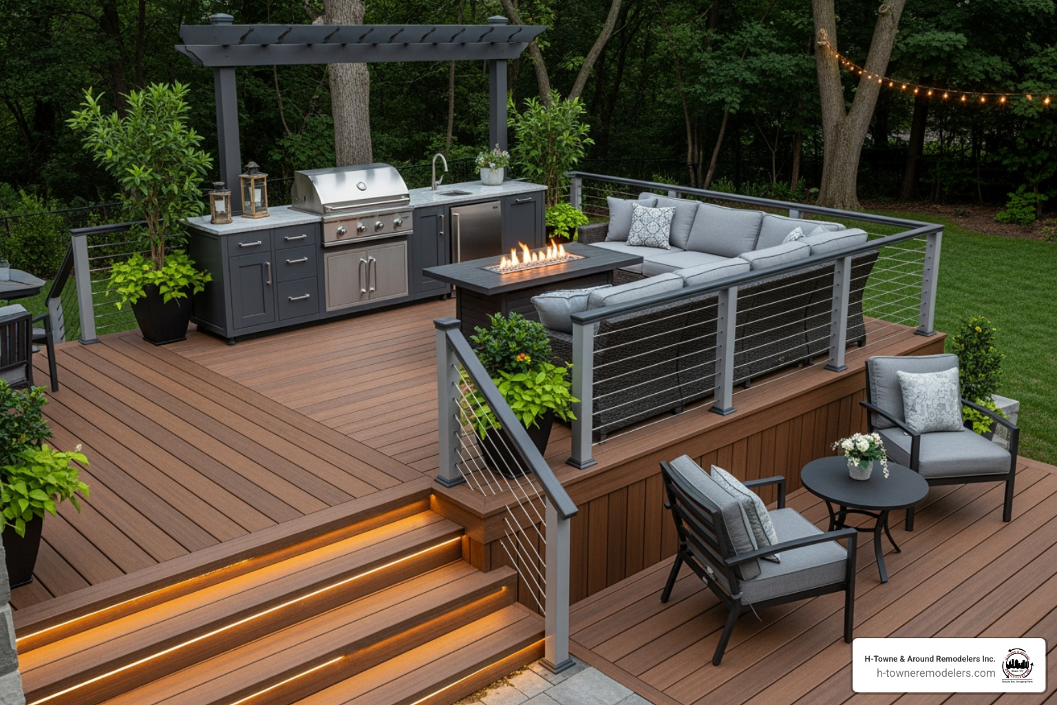 multi-level composite deck with an outdoor kitchen - deck builder houston