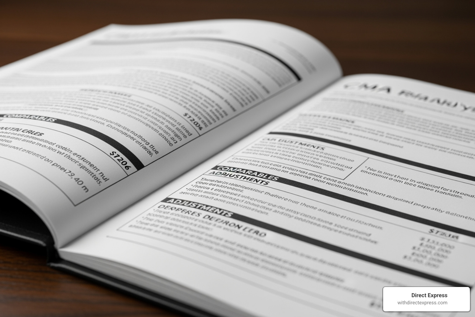 sample CMA report page highlighting key sections like comps and adjustments - market analysis for homes
