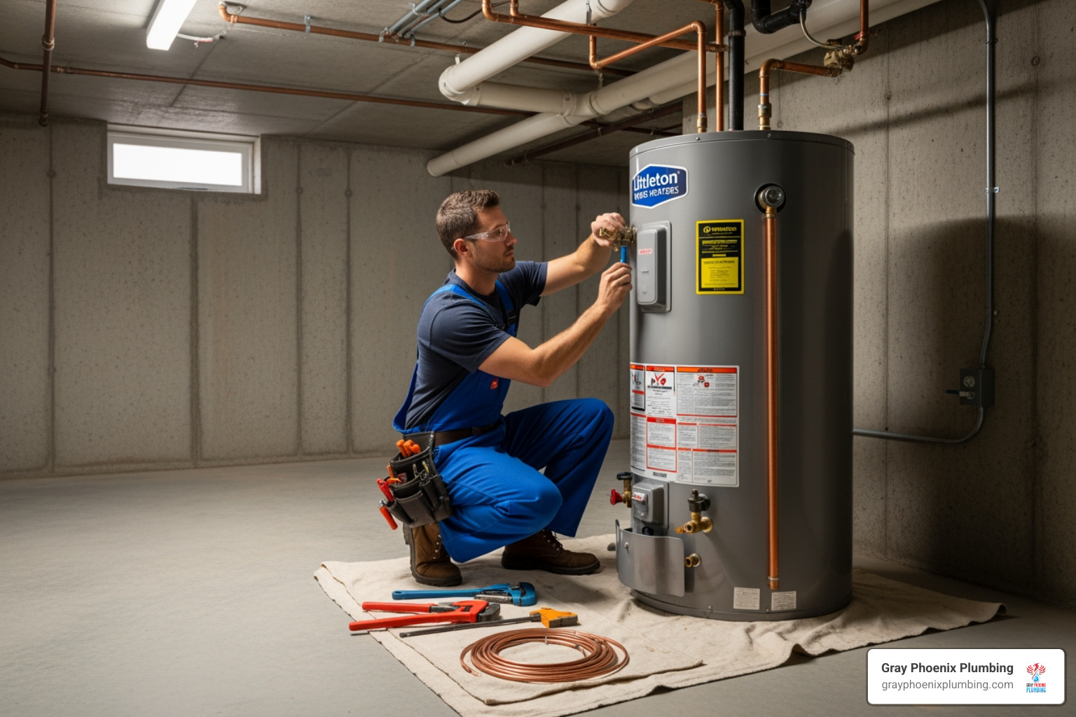 traditional tank, a tankless unit, and a hybrid unit side-by-side - Water heater installation Littleton traditional tank, a tankless unit, and a hybrid unit side-by-side - Water heater installation Littleton