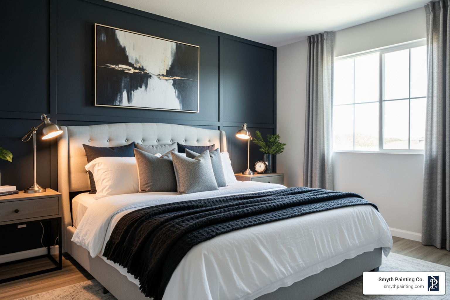 stylish room with a dark, dramatic accent wall behind a headboard - home designing paint stylish room with a dark, dramatic accent wall behind a headboard - home designing paint