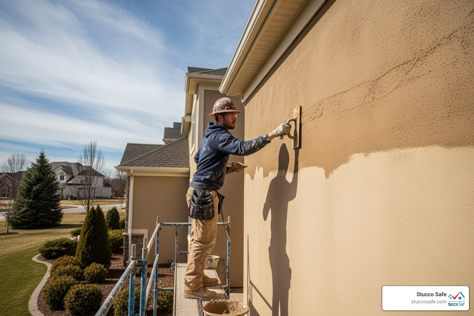 contractor applying finish coat of stucco - average cost to stucco a wall contractor applying finish coat of stucco - average cost to stucco a wall