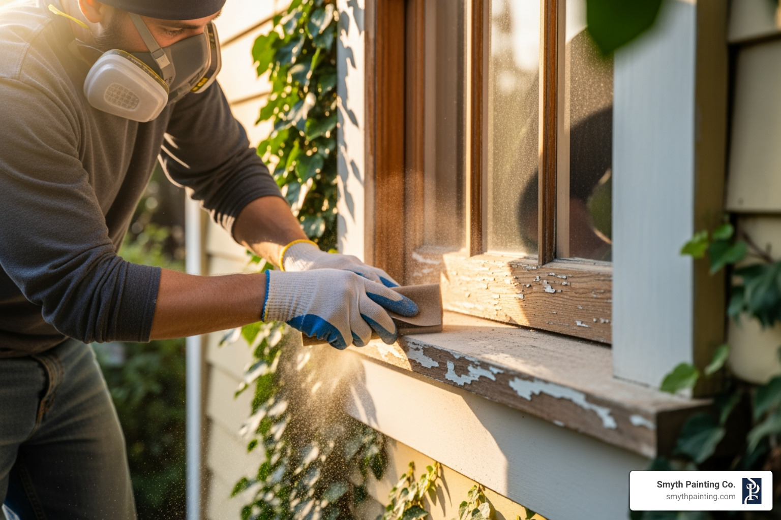 professional sanding a window frame - exterior gloss paint professional sanding a window frame - exterior gloss paint