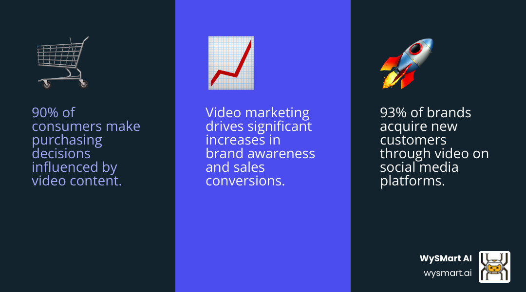 infographic explaining the key benefits of video marketing, including stats on increased brand awareness, lead generation, and sales conversions - Video marketing agency infographic 3_facts_emoji_blue