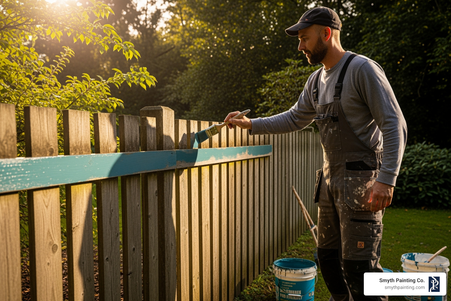 painter applying environmentally friendly paint to a wooden fence - environmentally friendly exterior paint