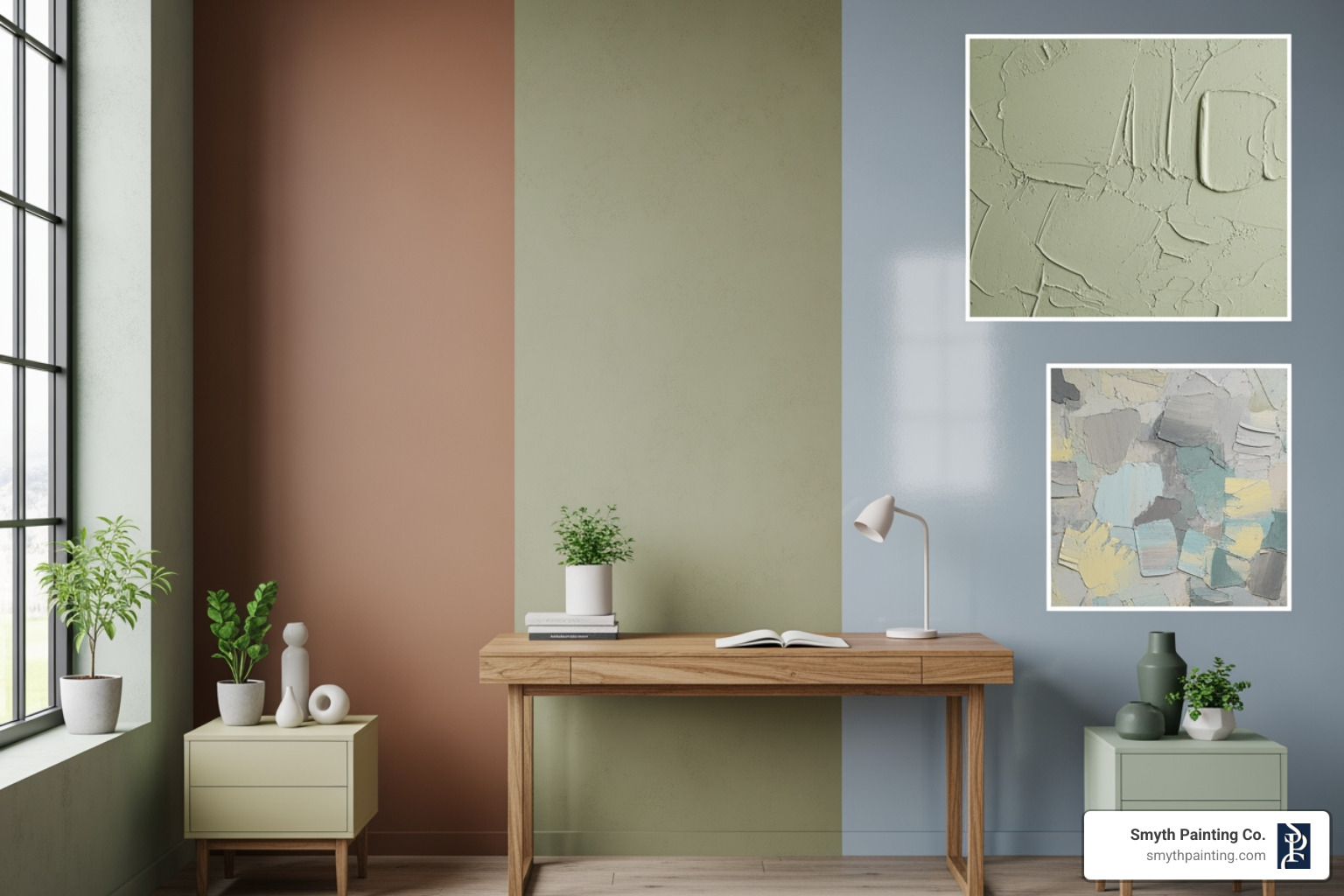 Different eco-friendly paint finishes and textures on walls and furniture - Eco-friendly paint options Different eco-friendly paint finishes and textures on walls and furniture - Eco-friendly paint options