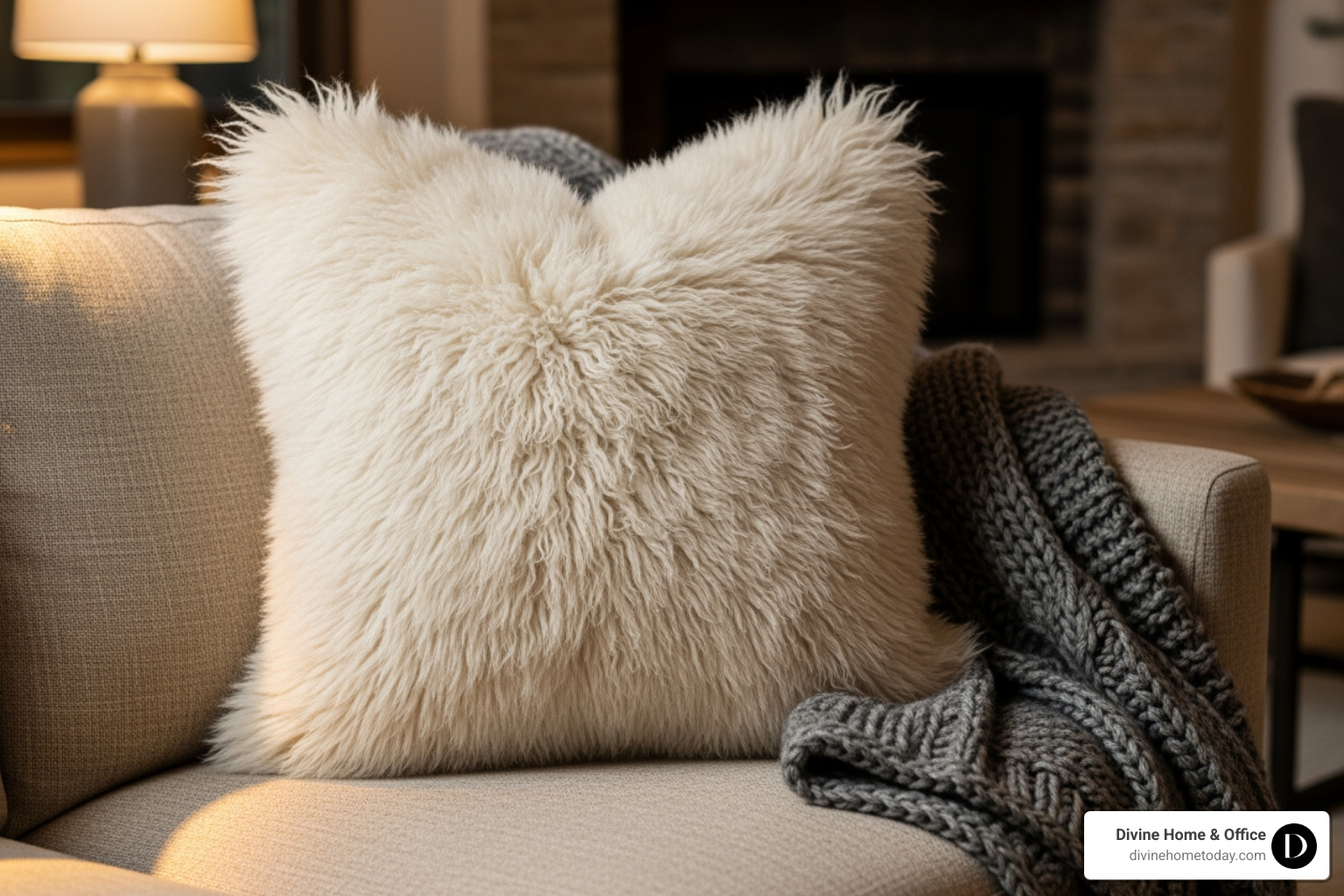 Close-up shot showing a mix of textures like a shearling pillow on a linen sofa with a wool throw - 2026 design trend Close-up shot showing a mix of textures like a shearling pillow on a linen sofa with a wool throw - 2026 design trend