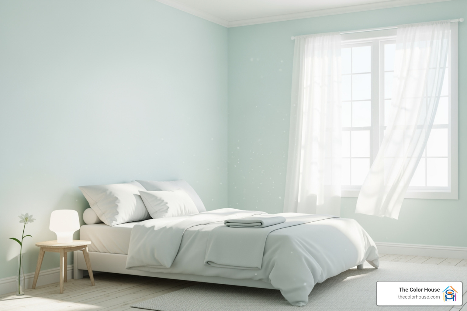 serene bedroom painted with Light Mint - mint green paint samples