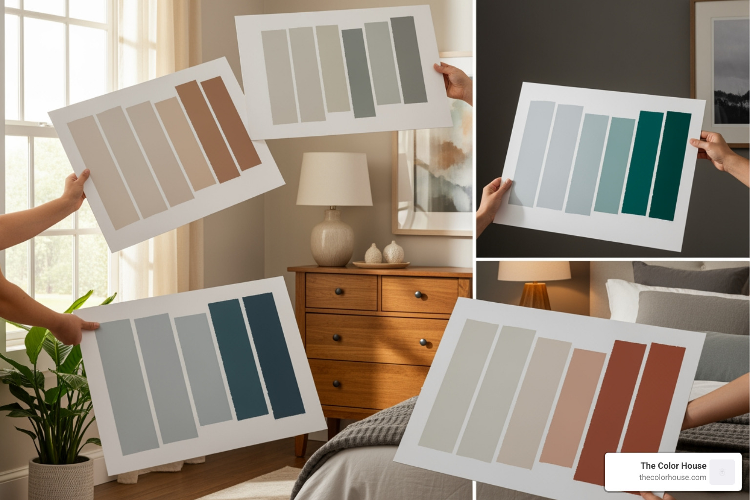 Paint samples painted on a white poster board and moved around a bedroom - bedroom paint samples Paint samples painted on a white poster board and moved around a bedroom - bedroom paint samples