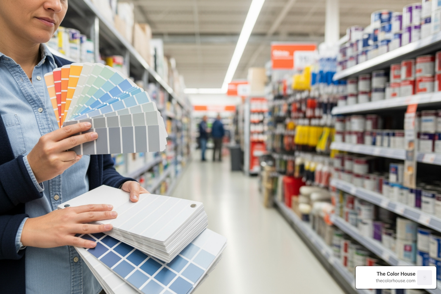 a person browsing paint swatches in a store - chalk paint suppliers near me