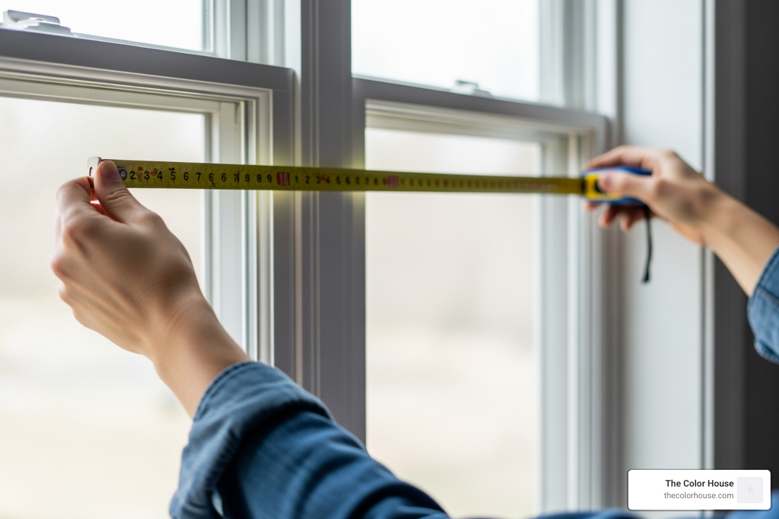 measuring tape at window - linen drapery panels
