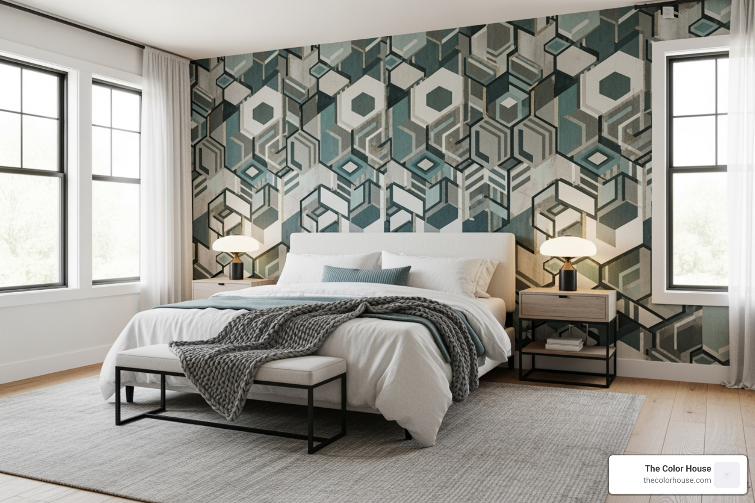 modern bedroom with geometric pattern accent wall - samples of room painting designs modern bedroom with geometric pattern accent wall - samples of room painting designs