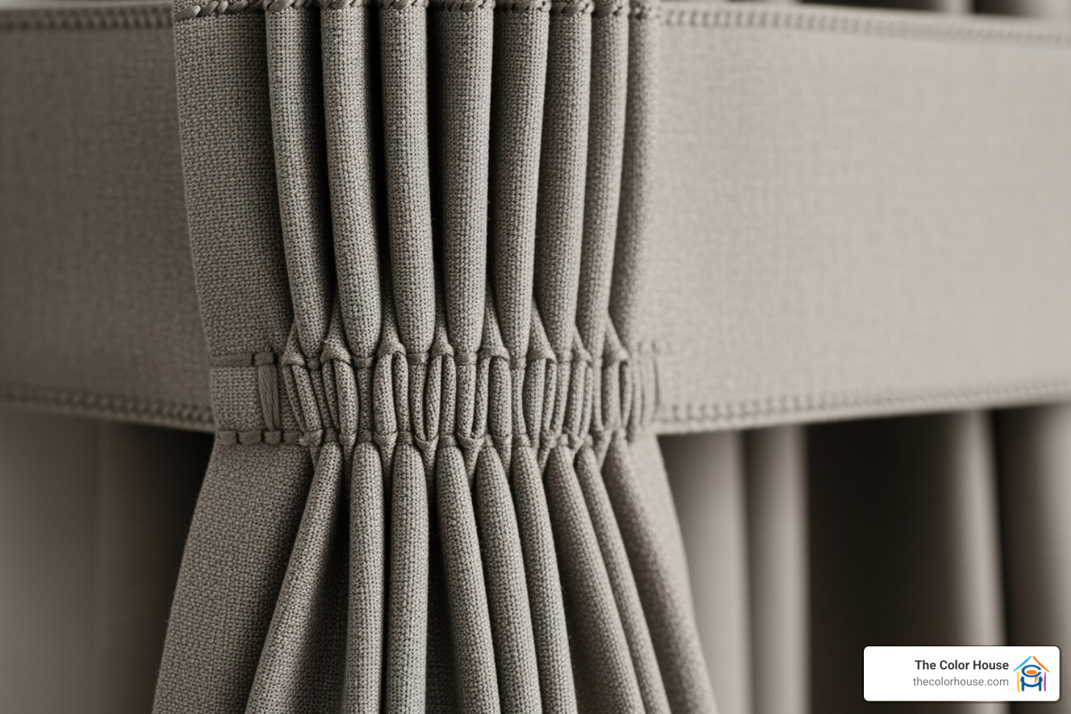 A close-up shot showing the detailed stitching of a triple pinch pleat. - pinch pleat drapery A close-up shot showing the detailed stitching of a triple pinch pleat. - pinch pleat drapery