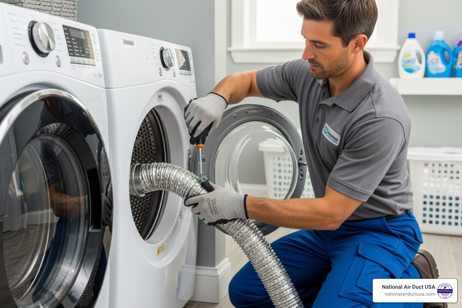 a professional technician connecting a new semi-rigid vent hose to a dryer - cost to replace dryer vent hose