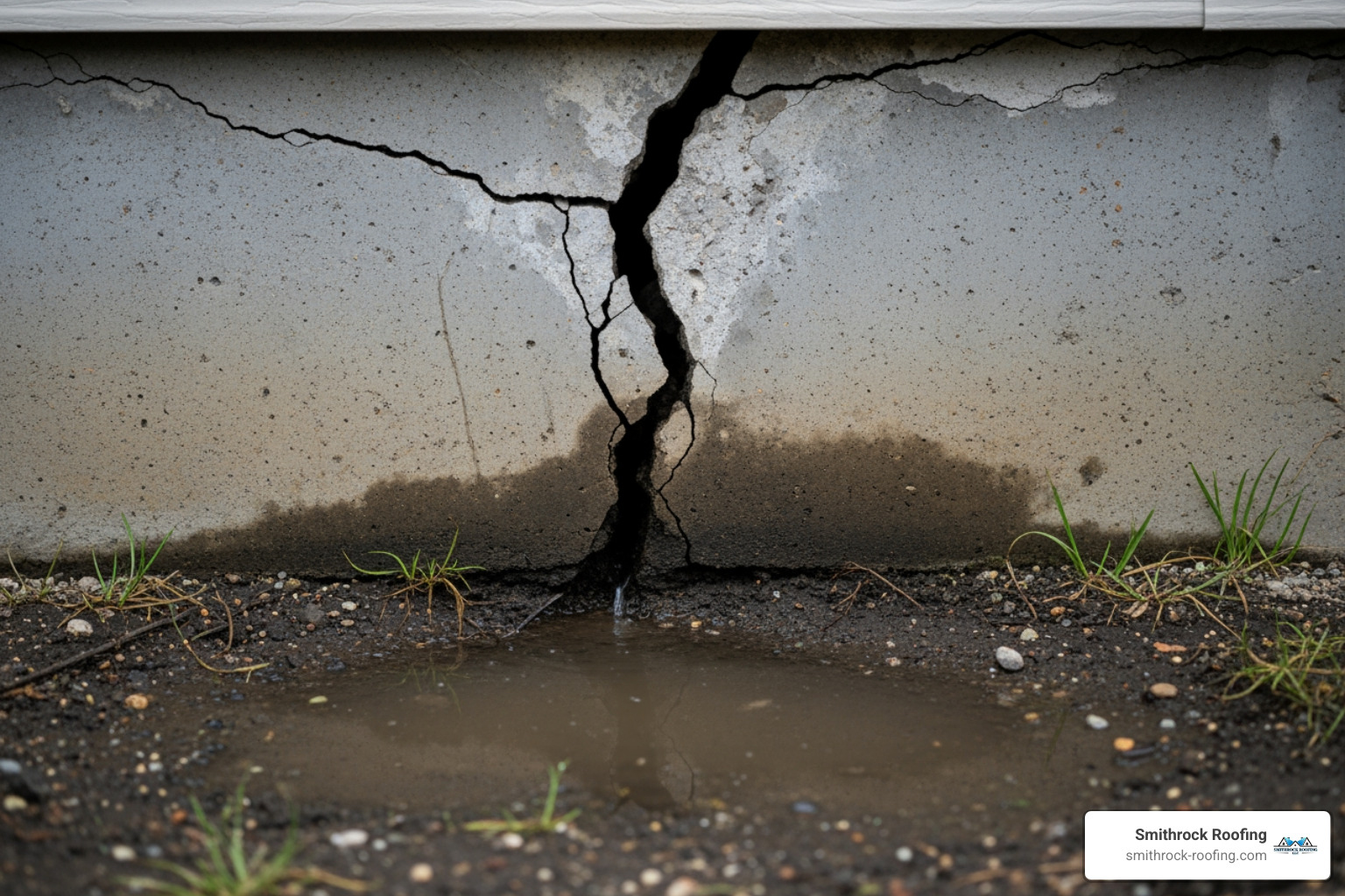 Cracked foundation with water pooling nearby - Expert gutter installation