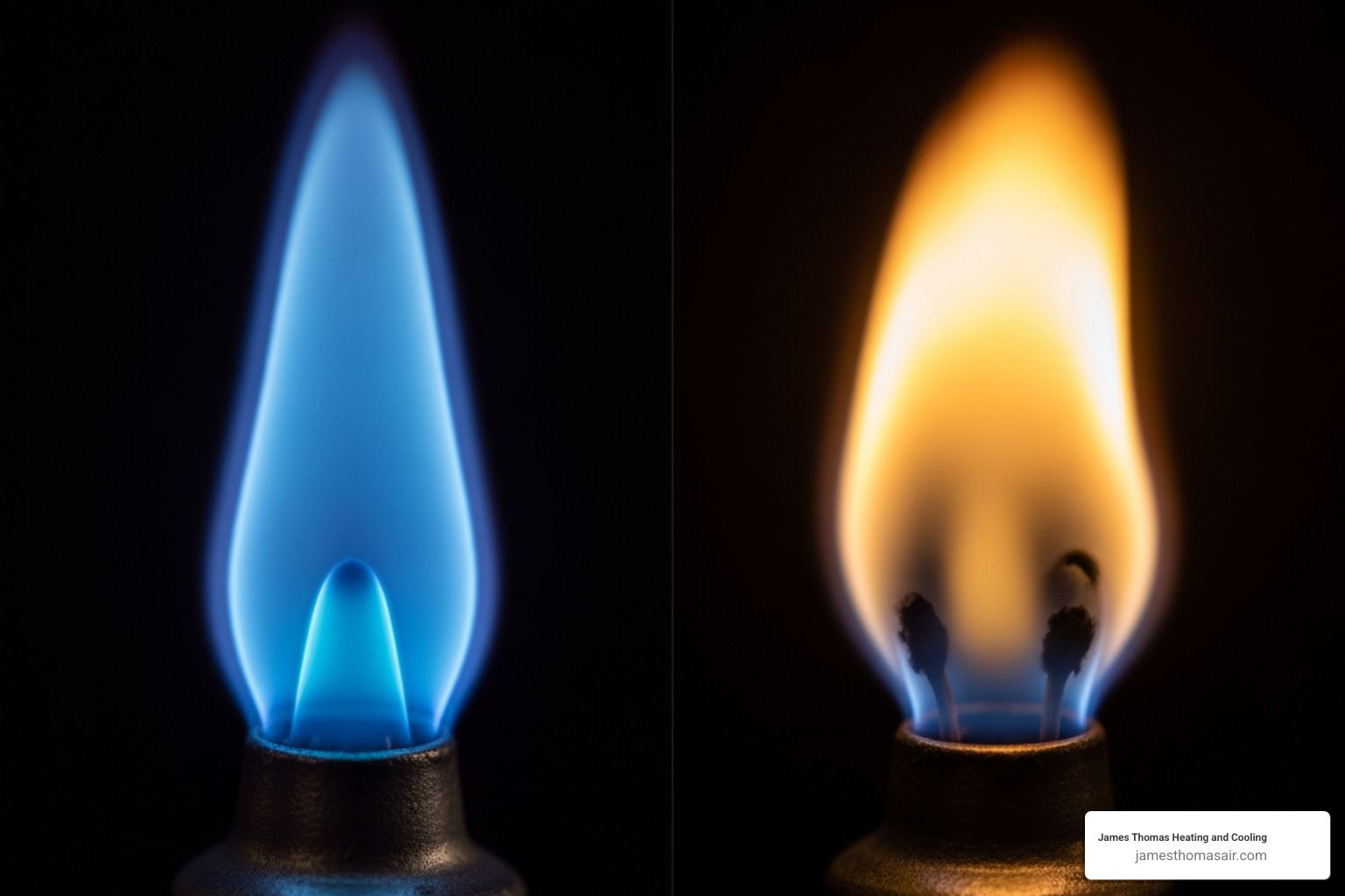 comparing a healthy blue pilot light to a weak yellow one - gas log fireplace repair comparing a healthy blue pilot light to a weak yellow one - gas log fireplace repair