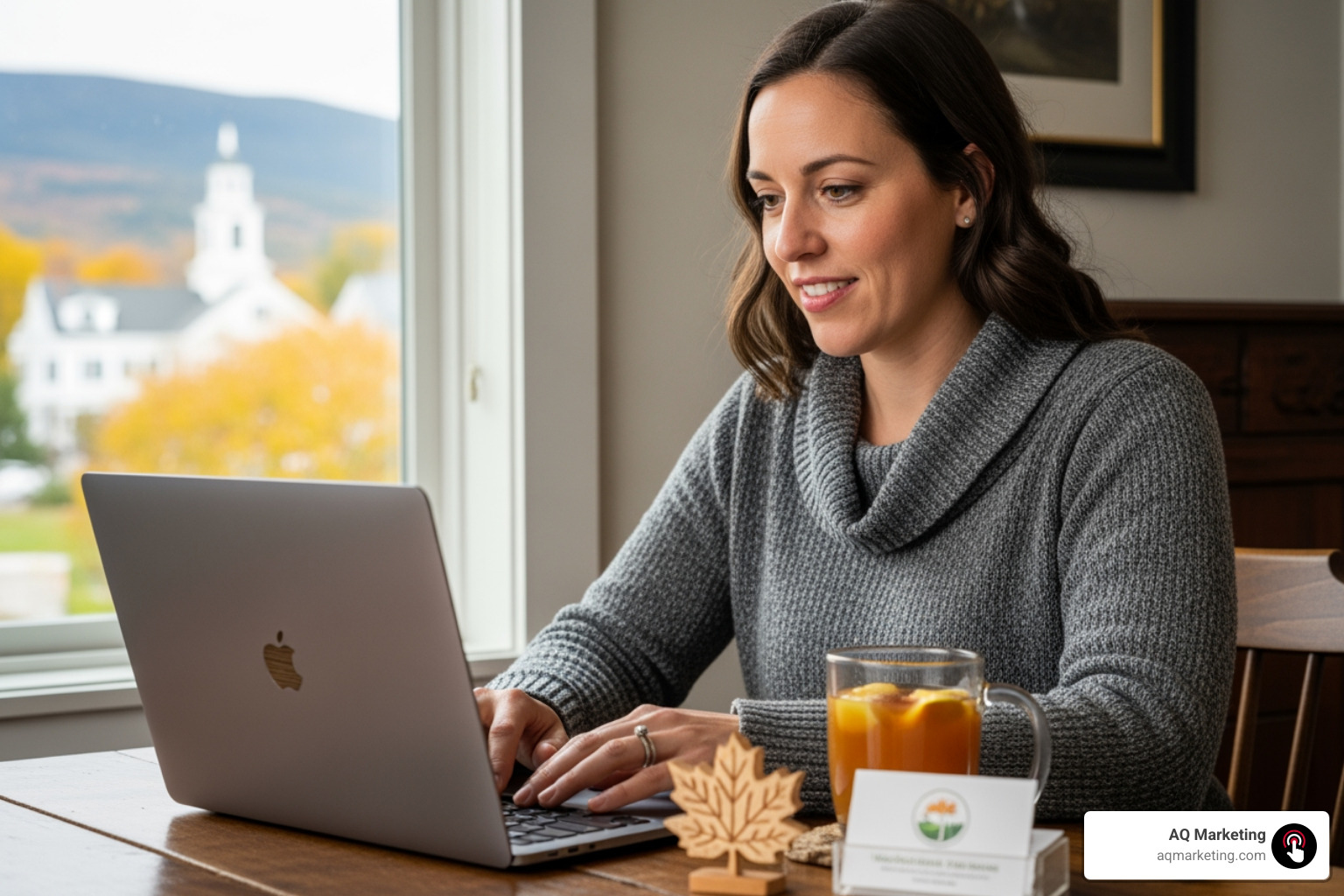 Image of a small business owner in NH creating content on a laptop. - social media NH