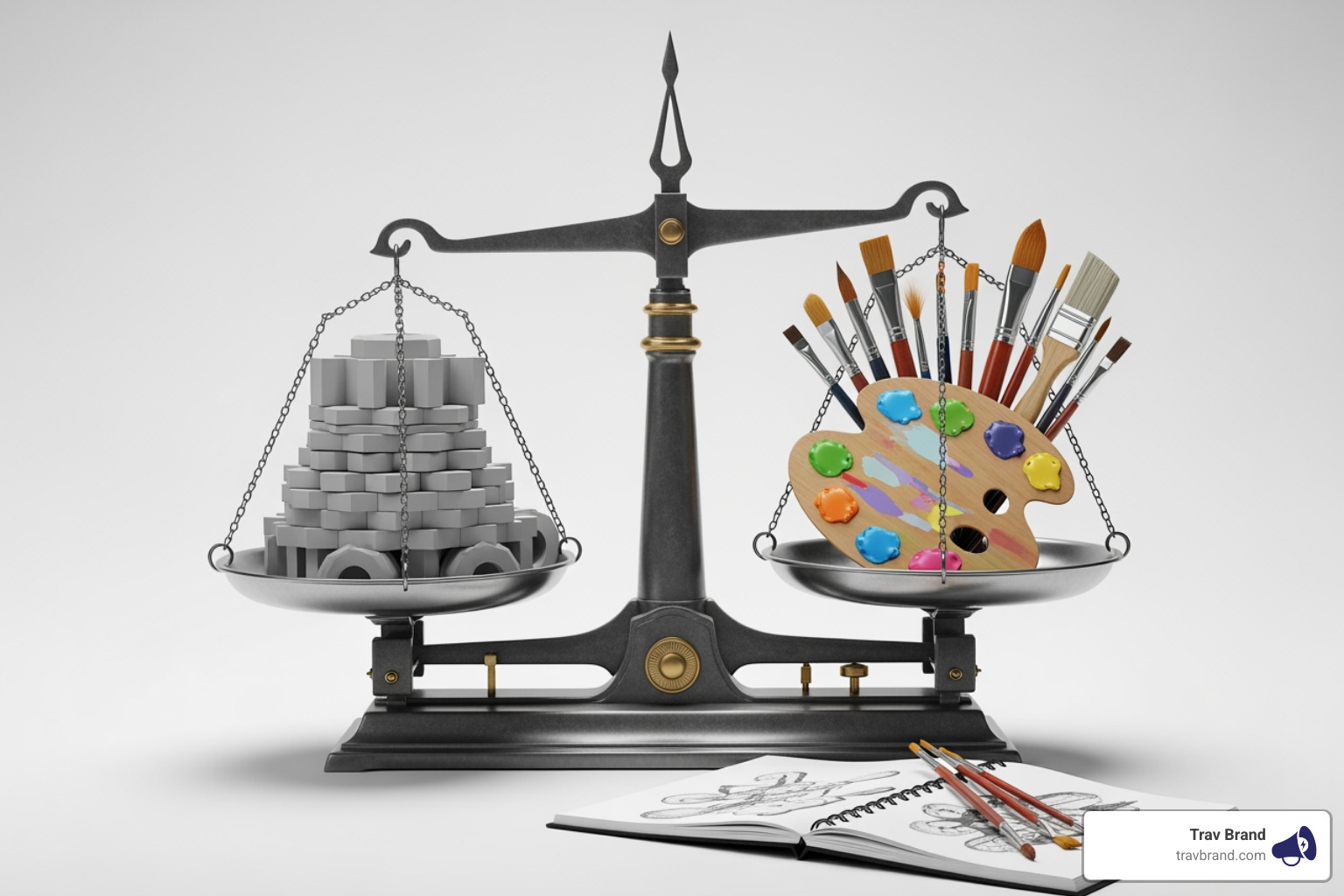 A balance scale with "AI Efficiency" on one side and "Human Creativity" on the other - ai copy A balance scale with "AI Efficiency" on one side and "Human Creativity" on the other - ai copy