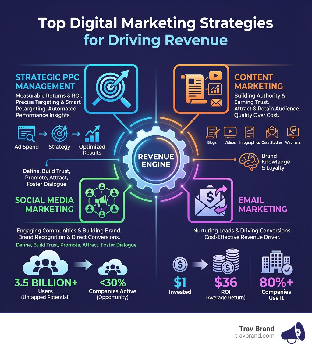 Infographic on top digital marketing strategies for driving revenue - internet marketing services infographic 