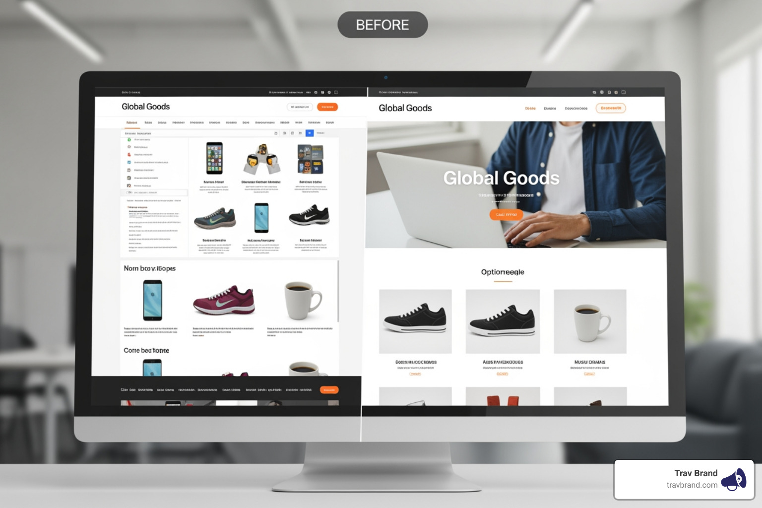 Split screen of a webpage before and after optimization - Optimize conversion funnel Split screen of a webpage before and after optimization - Optimize conversion funnel
