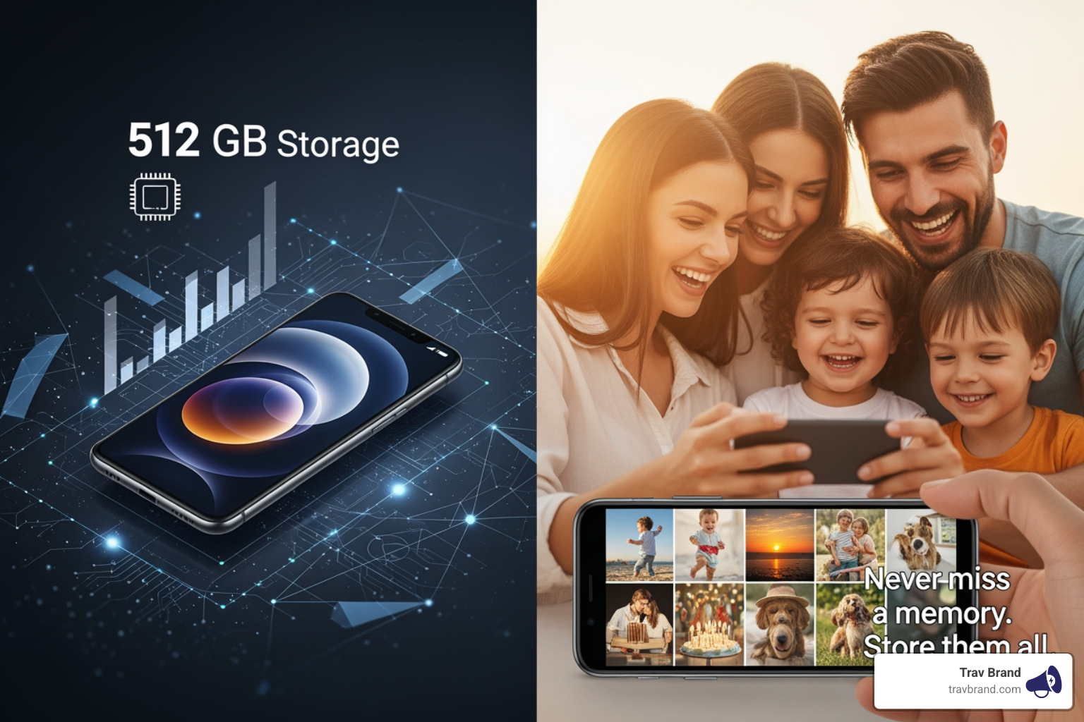 Split screen ad showing a feature-focused ad (e.g., "Our phone has 128GB storage") vs. a benefit-focused ad (e.g., "Store thousands of memories without worrying about space!") - digital marketing copy Split screen ad showing a feature-focused ad (e.g., "Our phone has 128GB storage") vs. a benefit-focused ad (e.g., "Store thousands of memories without worrying about space!") - digital marketing copy