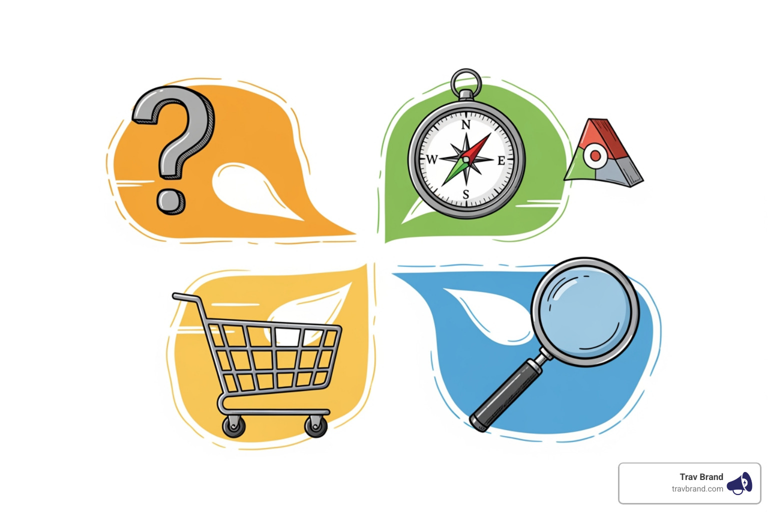 Illustration of the four types of search intent with example queries - keyword analysis and content marketing