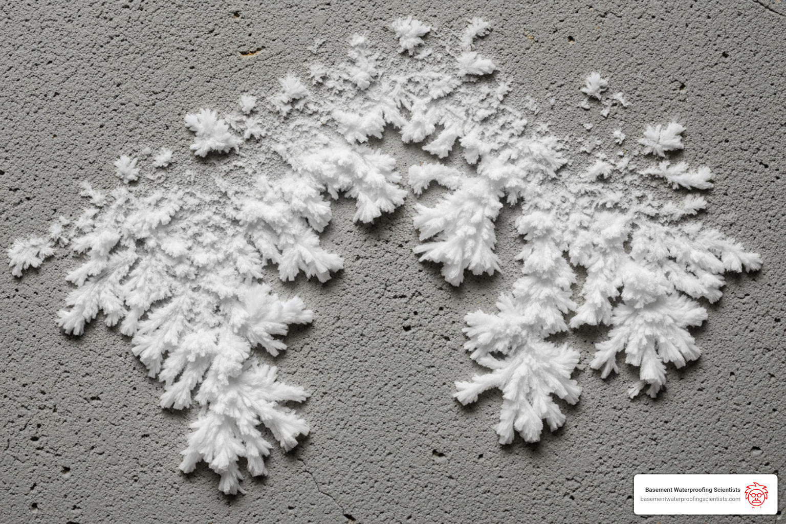 efflorescence, the white powdery substance on a concrete wall - basement wall leak repair
