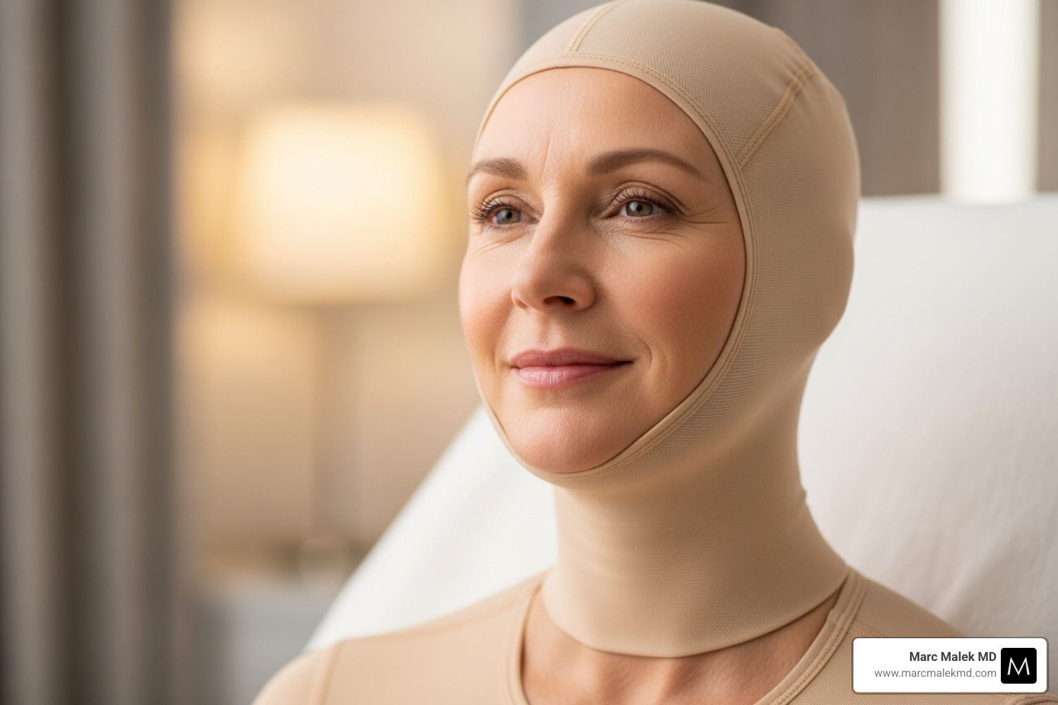 A patient with a compression garment - neck lift A patient with a compression garment - neck lift
