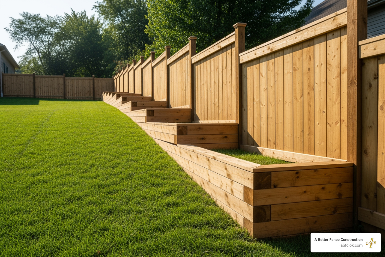 stepped privacy fence on a sloped lawn - privacy fence installation stepped privacy fence on a sloped lawn - privacy fence installation