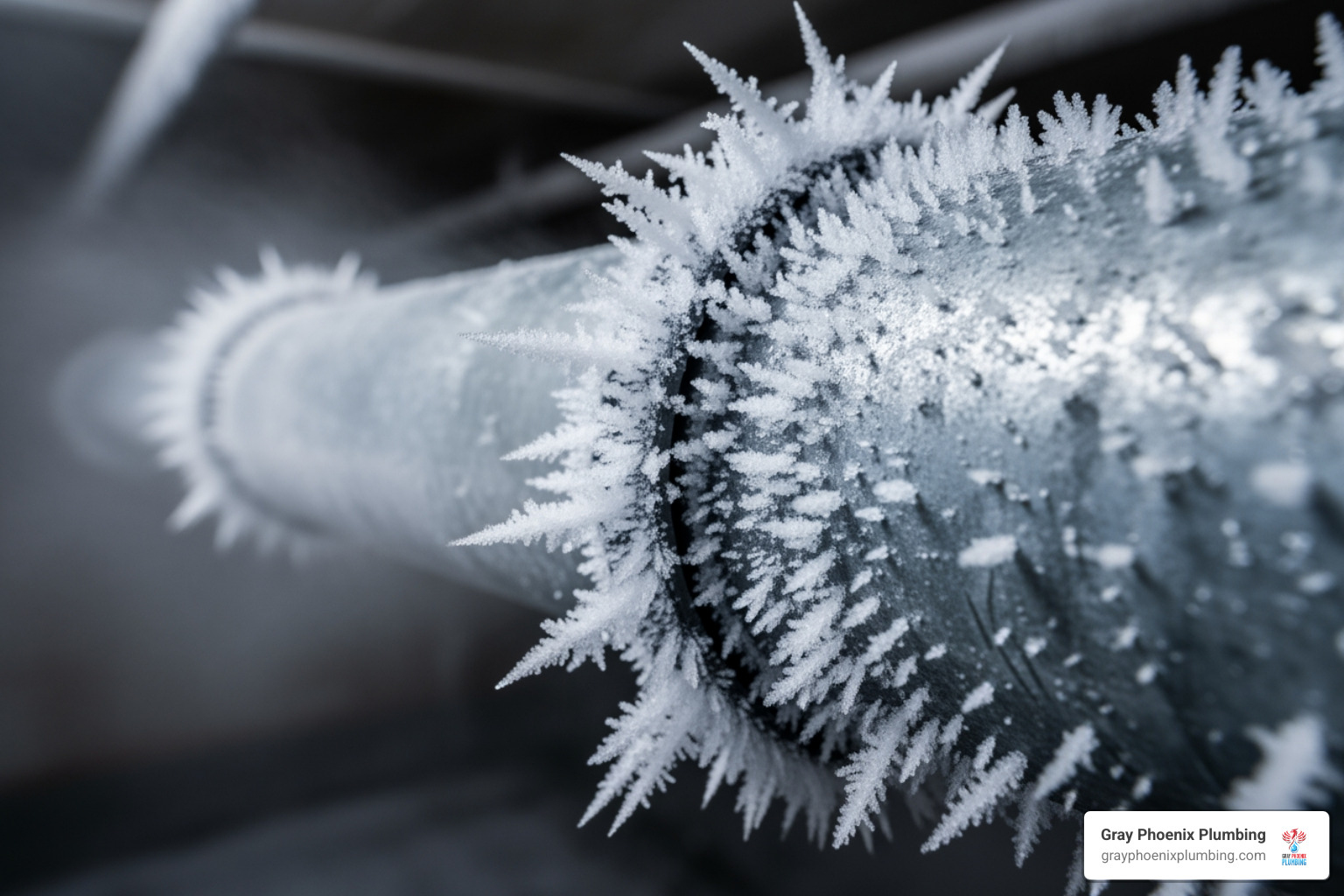 a frozen pipe with visible frost - Burst pipe repair Littleton
