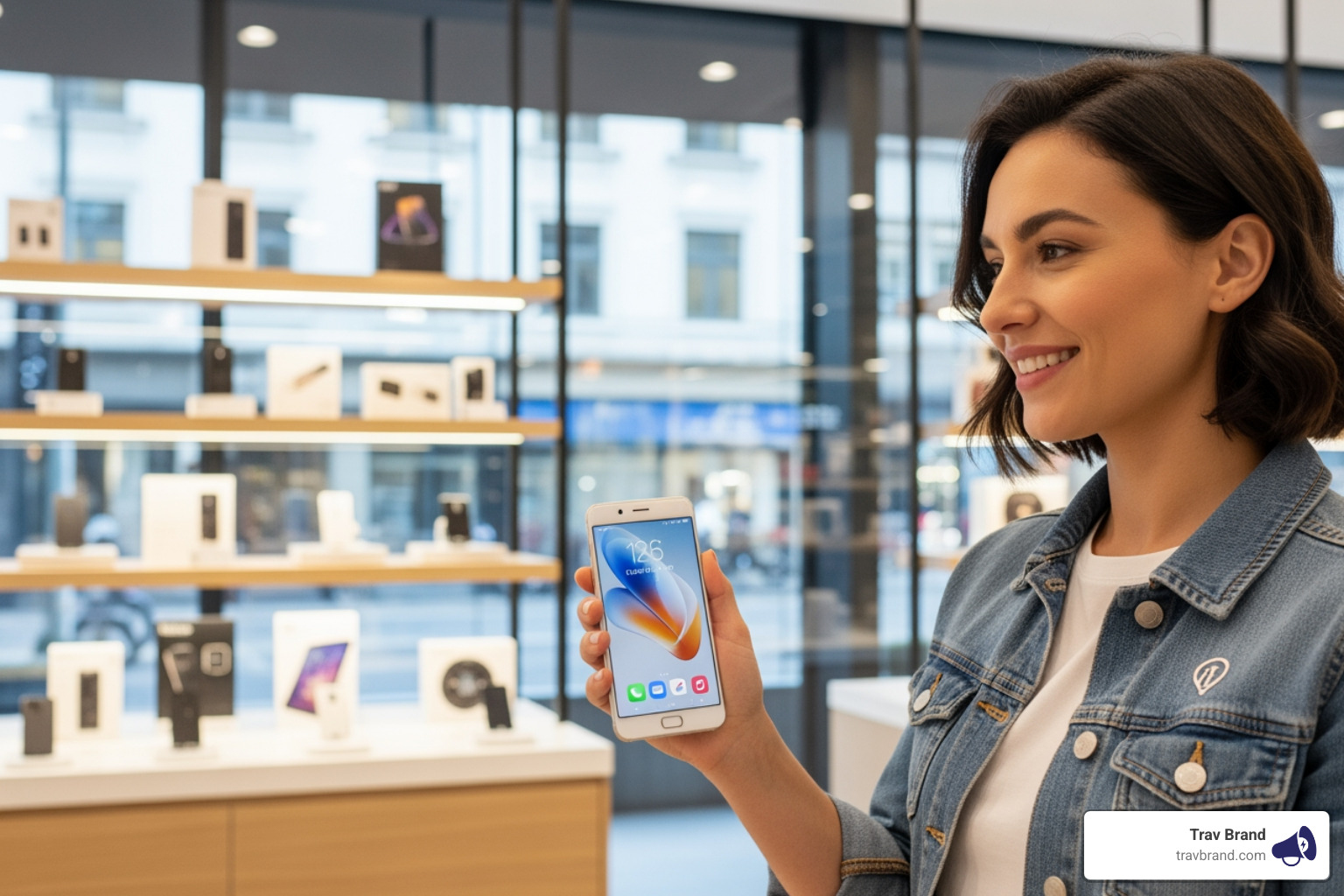 a customer interacting positively with a branded product or storefront - branding services a customer interacting positively with a branded product or storefront - branding services