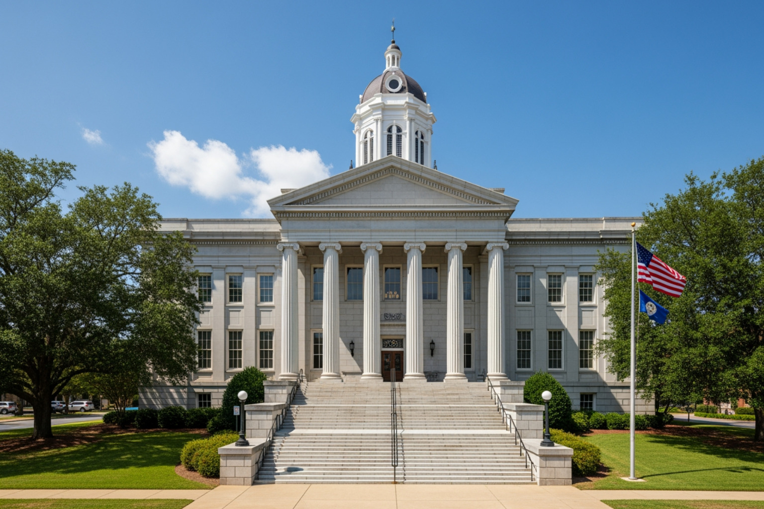 Exterior shot of a classic Georgia courthouse, with stately columns and a clear sky - Car accident lawyer Exterior shot of a classic Georgia courthouse, with stately columns and a clear sky - Car accident lawyer