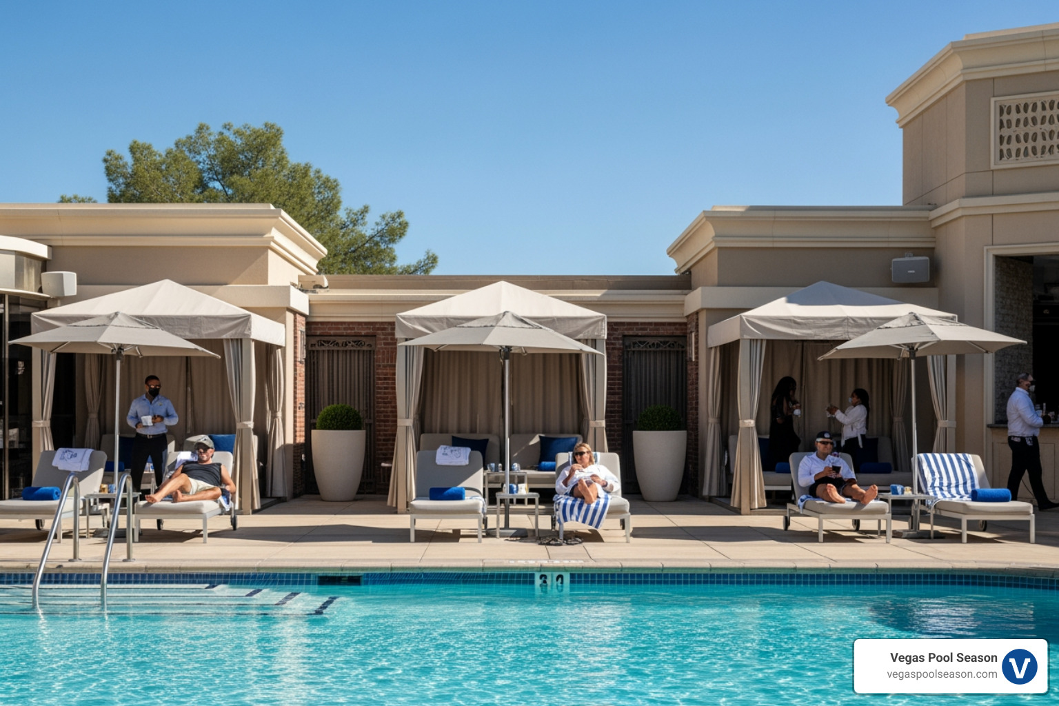Socially-distanced cabana setup at a Las Vegas dayclub - dayclubs las vegas 2021 Socially-distanced cabana setup at a Las Vegas dayclub - dayclubs las vegas 2021