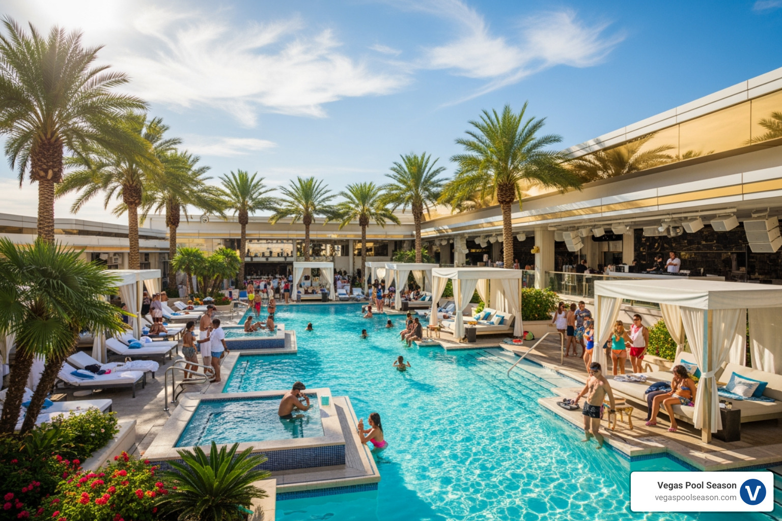 Encore Beach Club's luxurious multi-tiered pool setup - dayclubs las vegas 2021 Encore Beach Club's luxurious multi-tiered pool setup - dayclubs las vegas 2021