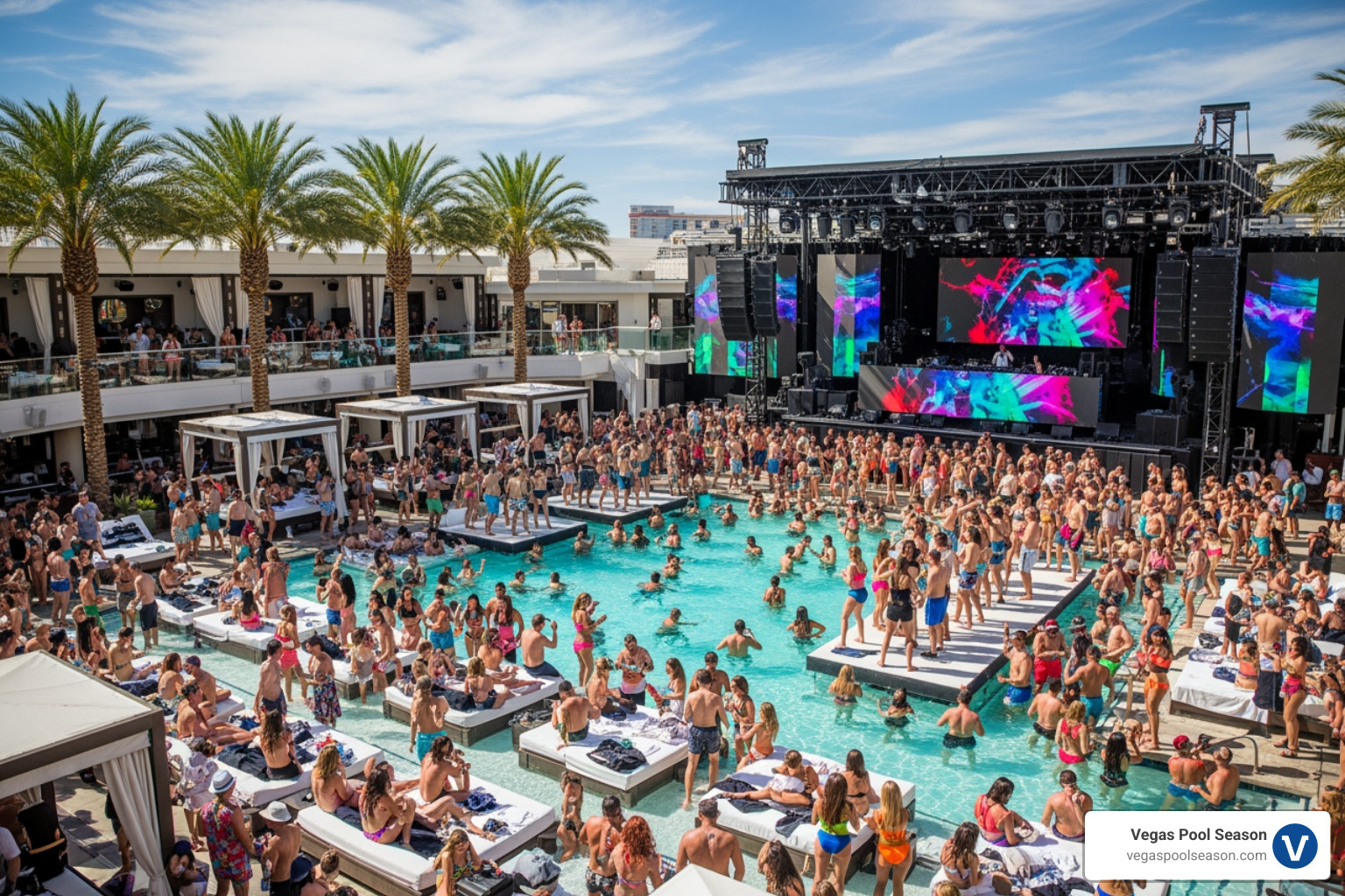 a massive crowd at a Vegas dayclub - best day clubs vegas a massive crowd at a Vegas dayclub - best day clubs vegas