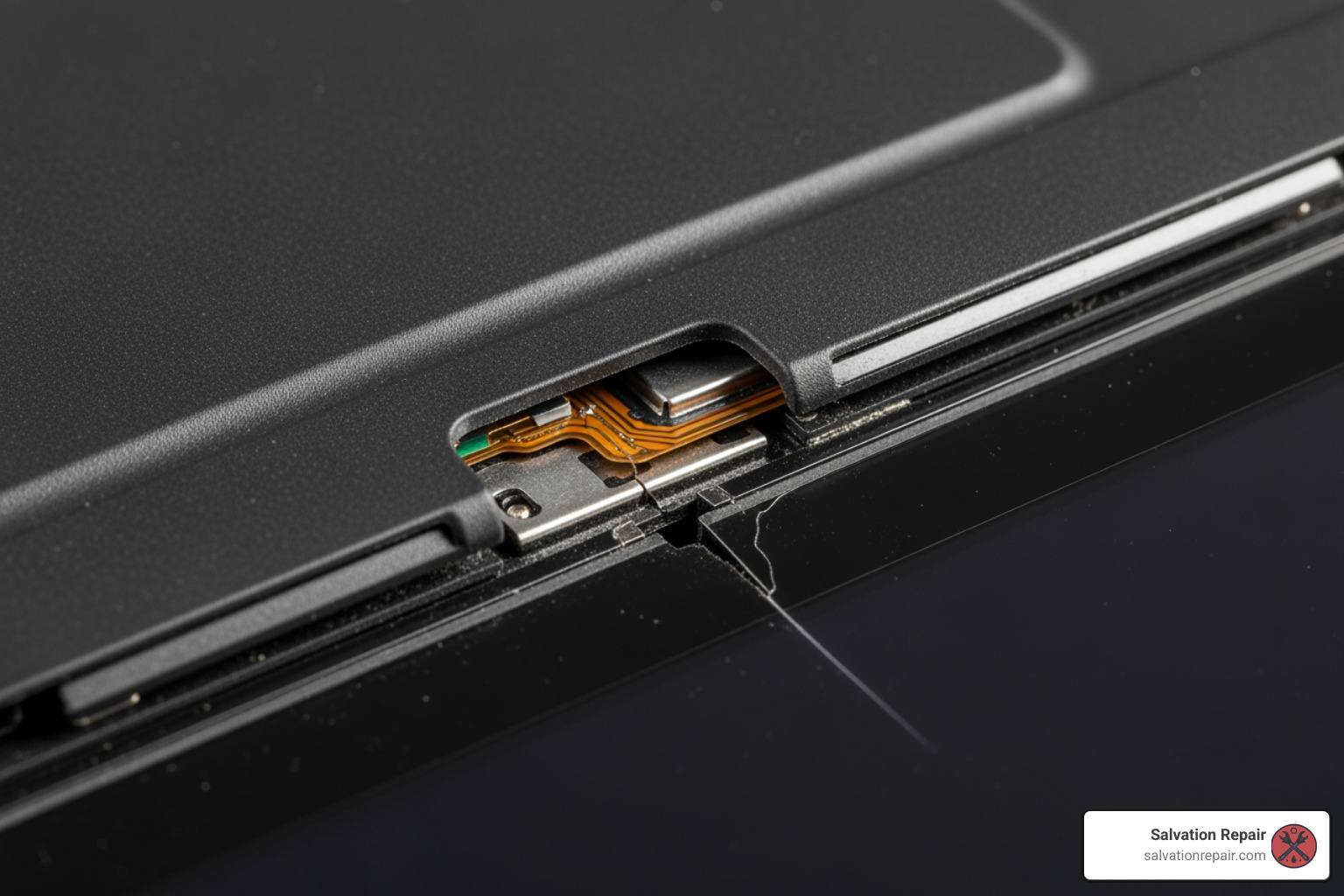 a tablet's plastic casing separating from the screen near the hinge area - tablet hinge repair Laurel