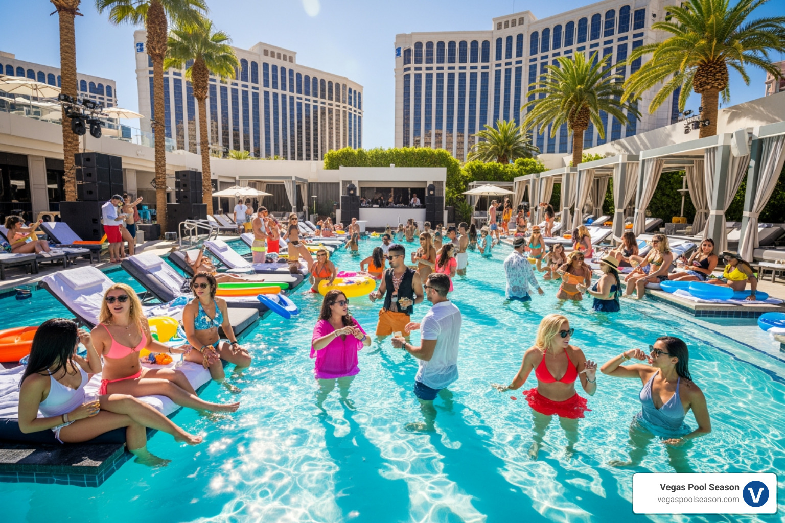 stylishly dressed partygoers enjoying the poolside scene - are pool clubs open in las vegas