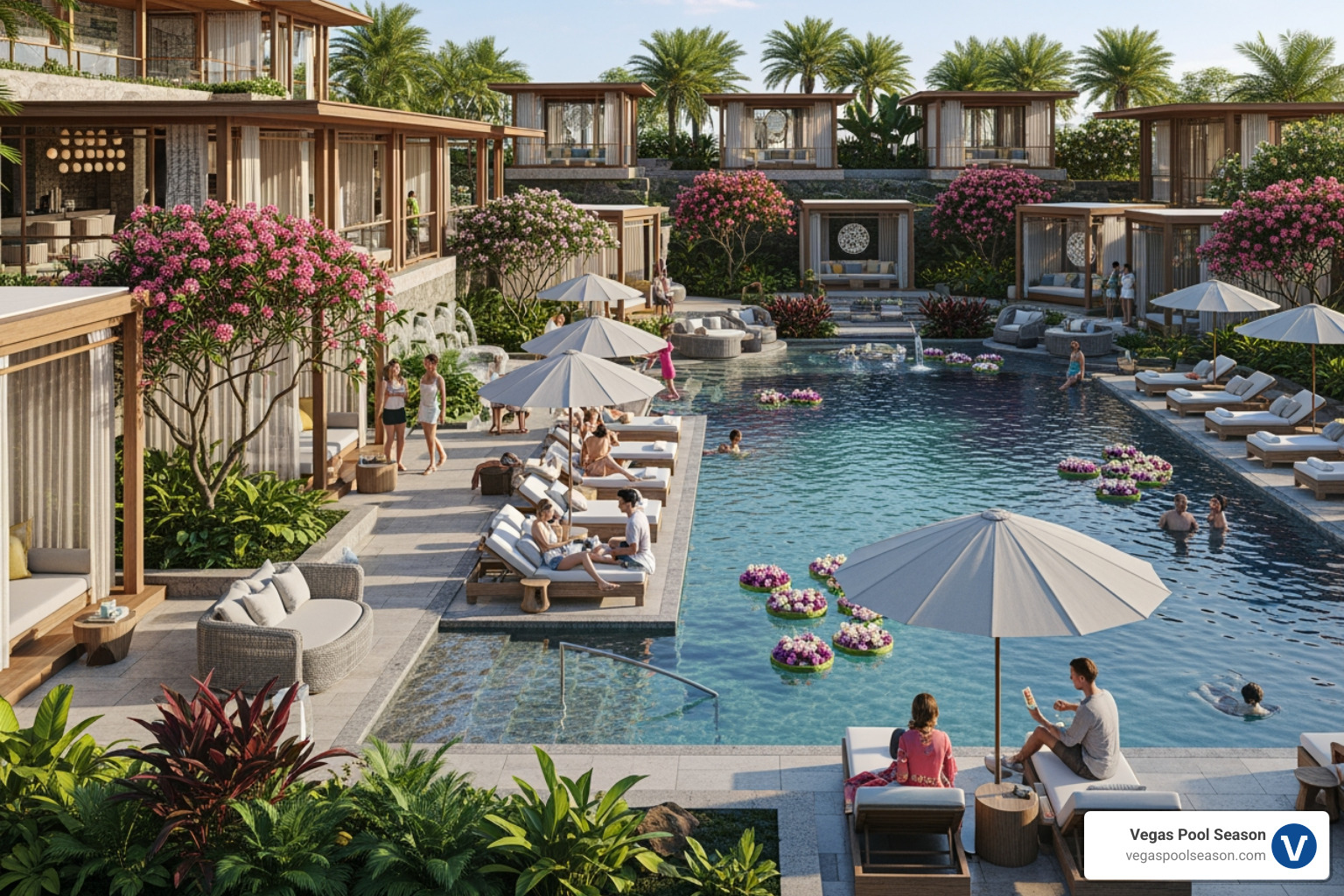 TAO Beach's lush, tropical decor - best Vegas pool clubs TAO Beach's lush, tropical decor - best Vegas pool clubs