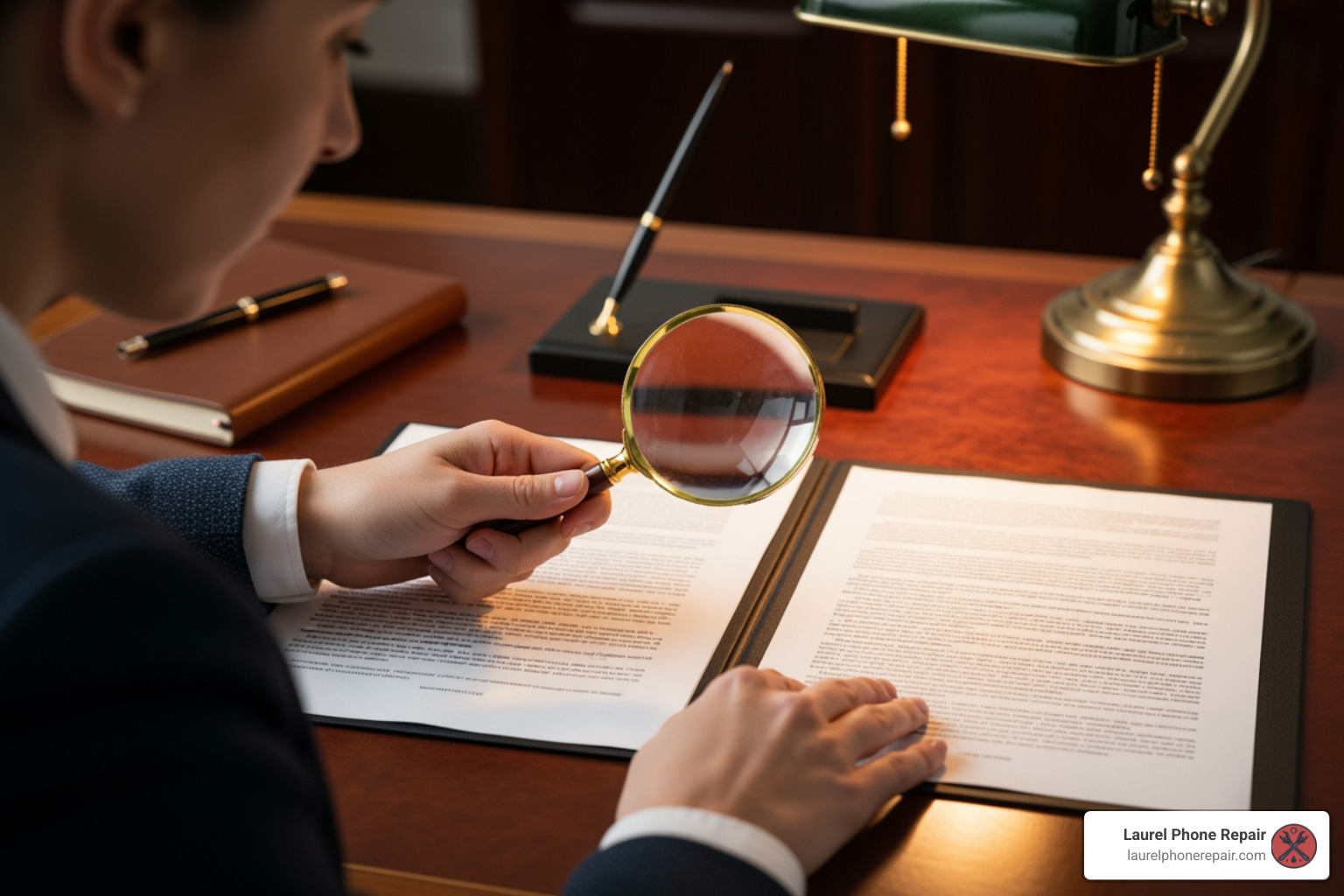 person comparing two documents with a magnifying glass - smart device repair warranty options 2025