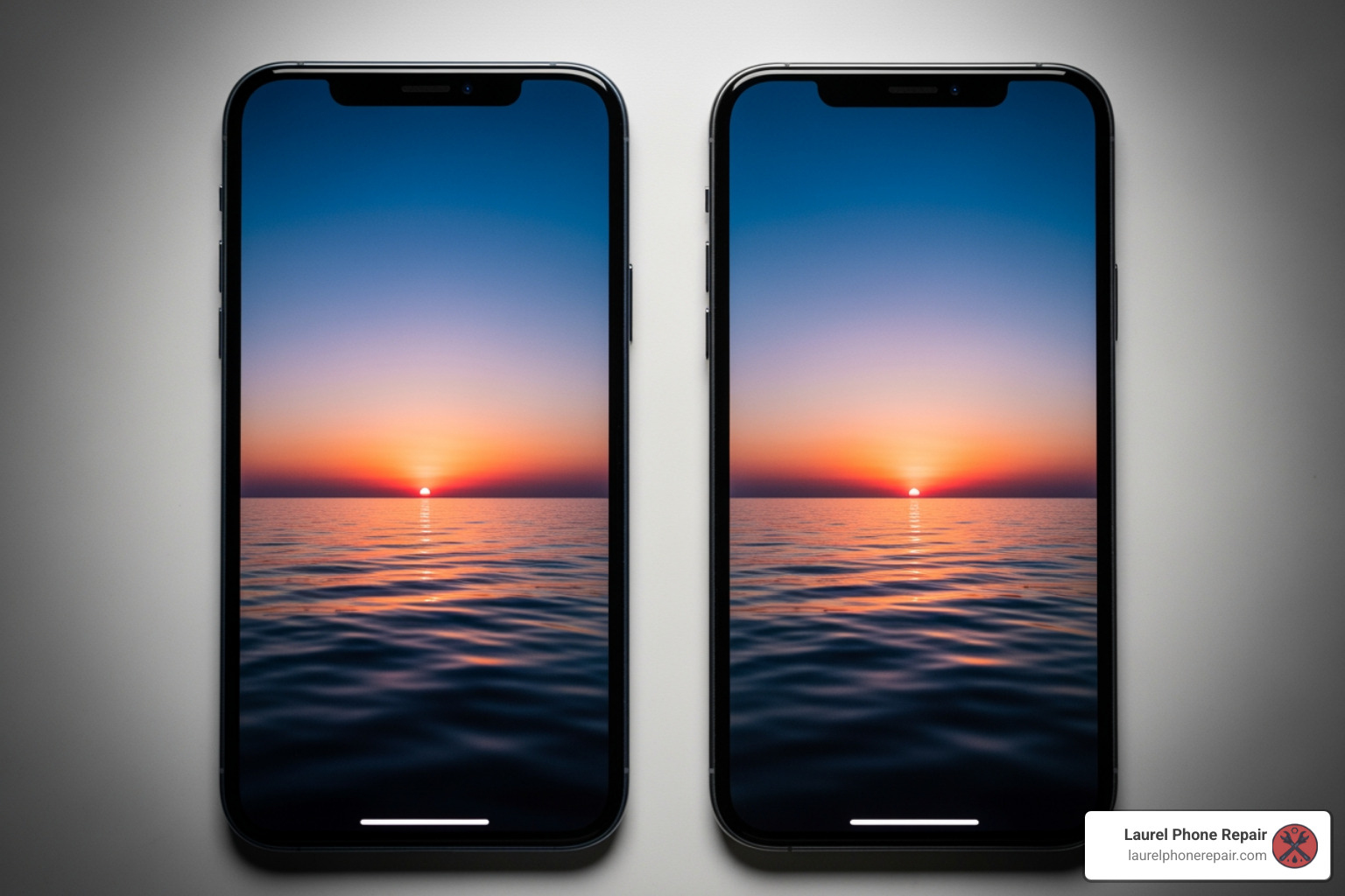 Side-by-side comparison of a genuine and aftermarket iPhone screen - iPhone 15 screen repair