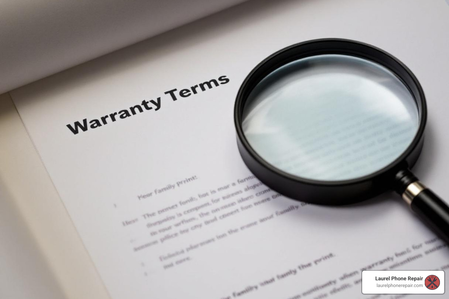 warranty document with a magnifying glass - device repair with warranty