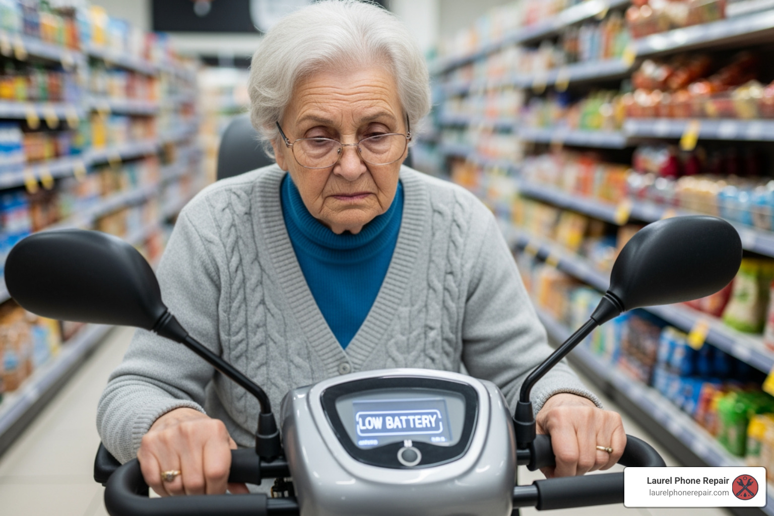 a person looking at a mobility scooter's battery indicator showing low power - mobility scooter battery replacement