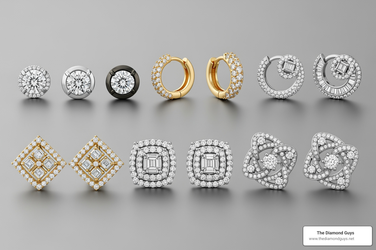 Collection of men's diamond studs, hoops, and cluster earrings - white diamond earrings for guys