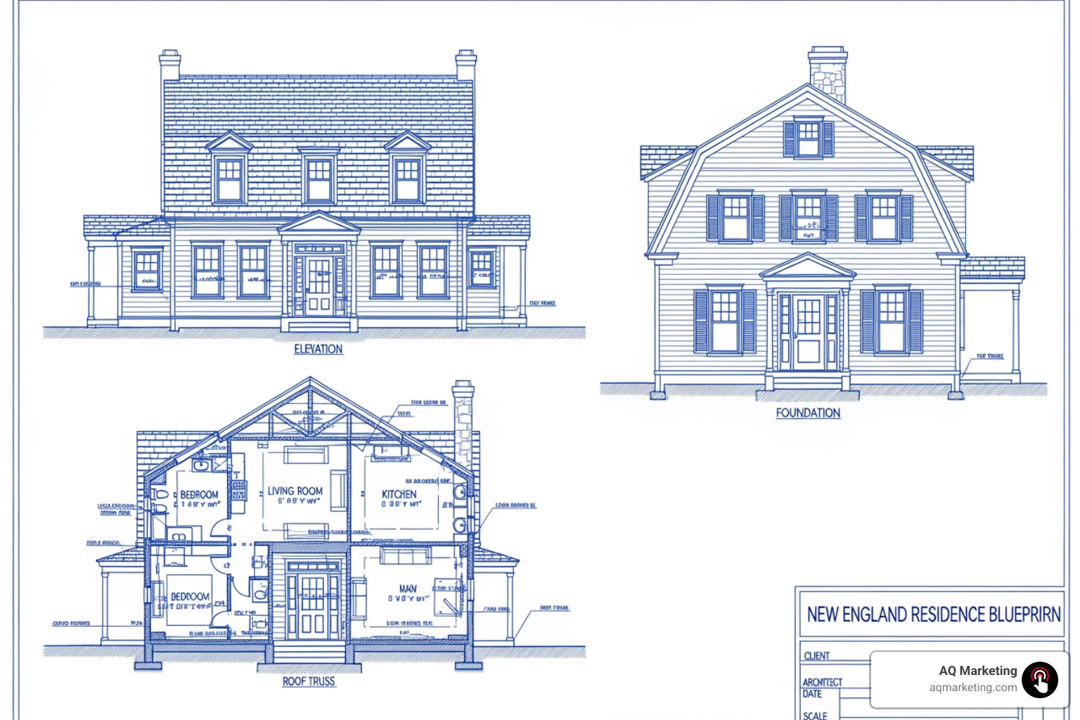 Architectural blueprint of a New England building representing a solid marketing plan - marketing for startups Architectural blueprint of a New England building representing a solid marketing plan - marketing for startups