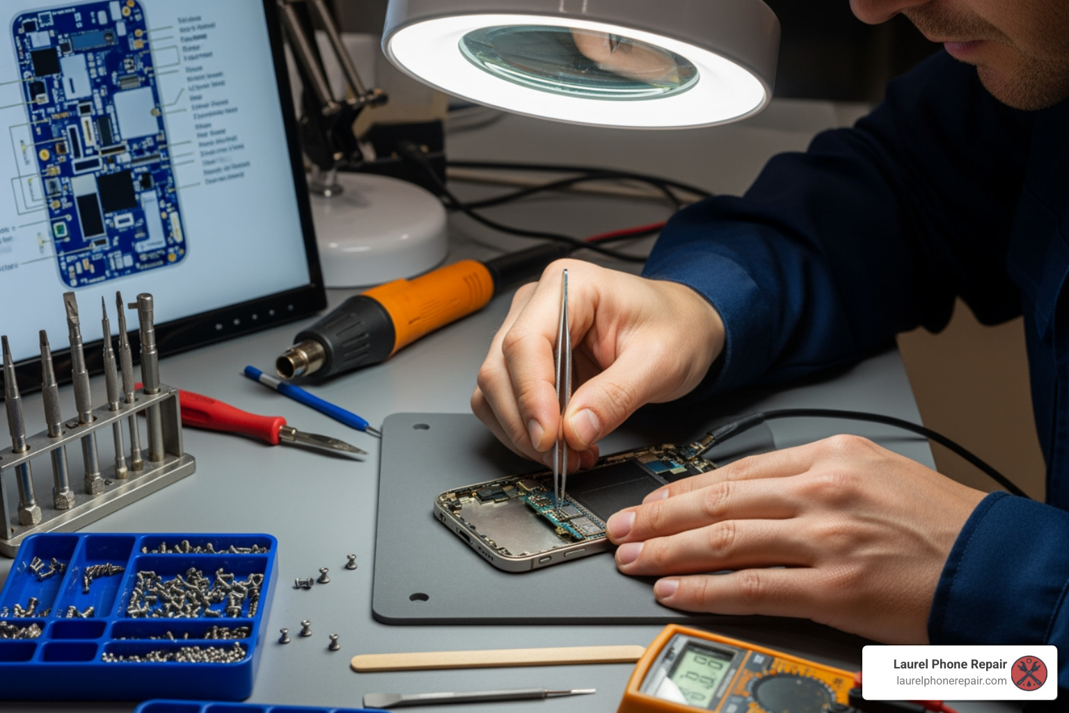 technician working on phone - iphone 11 battery replacement cost near me