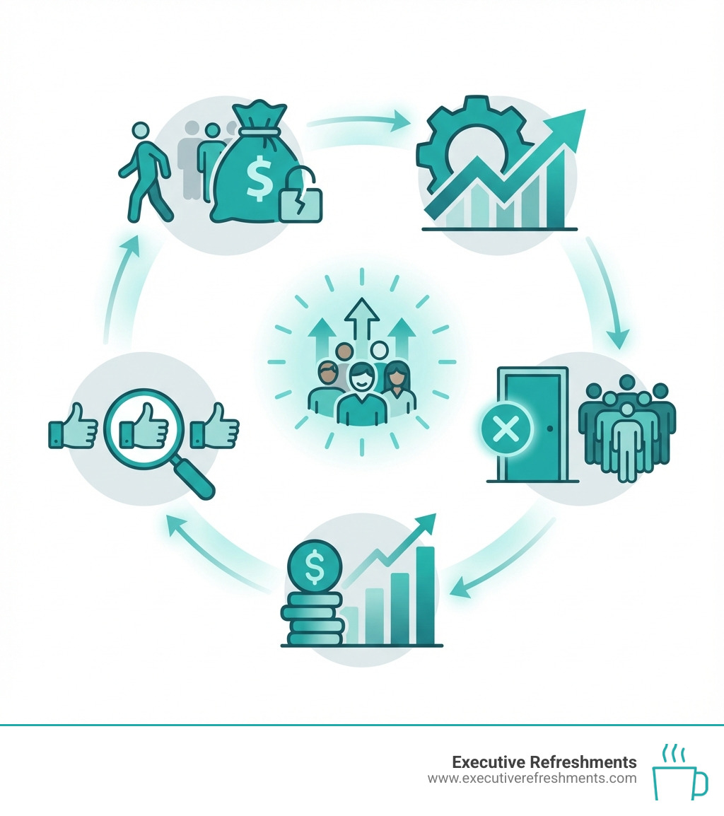 infographic showing the business impact of employee satisfaction: 31% higher productivity, 40% lower turnover rates, 23% more profitability for highly engaged teams, 3x higher customer satisfaction scores, and the cost of replacing one employee ranging from 50-200% of their annual salary - Employee satisfaction solutions infographic 