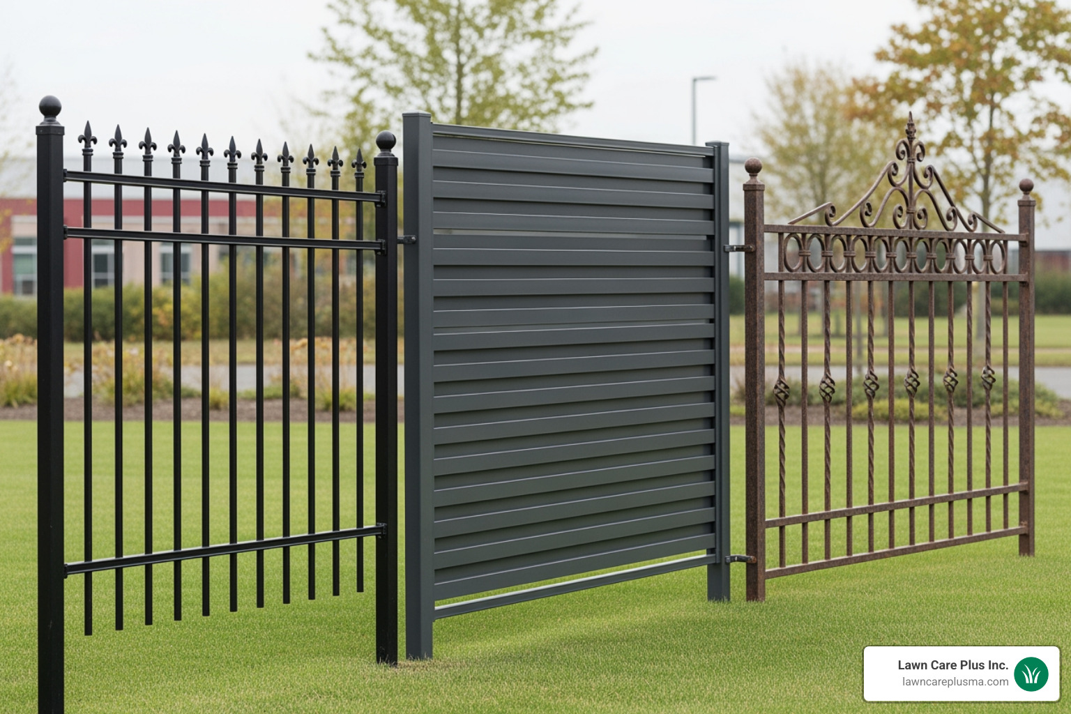 different metal fence styles, including ornamental aluminum and robust steel panels - metal fencing contractors near me
