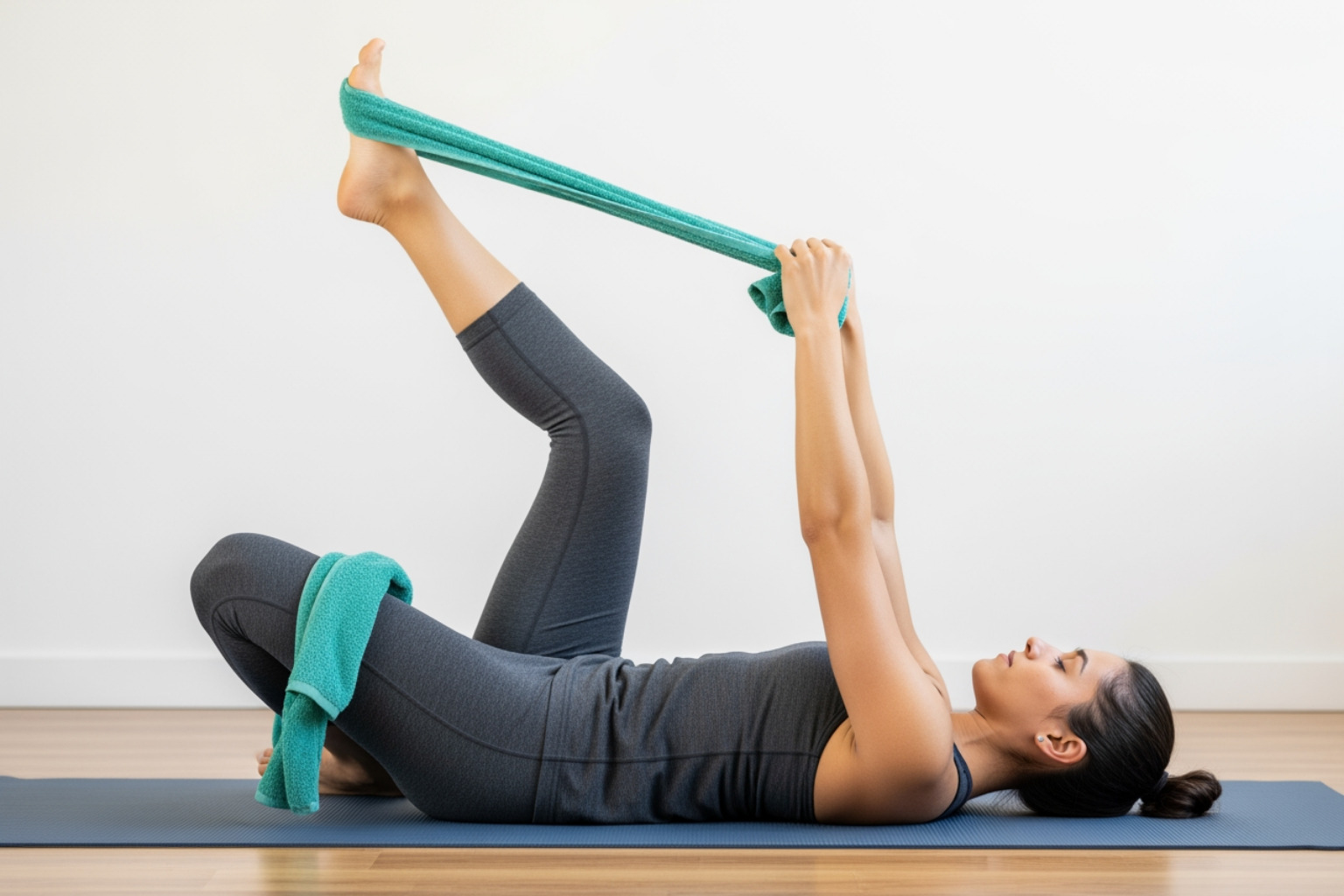 person performing a towel hamstring stretch - exercises for pulled hamstring