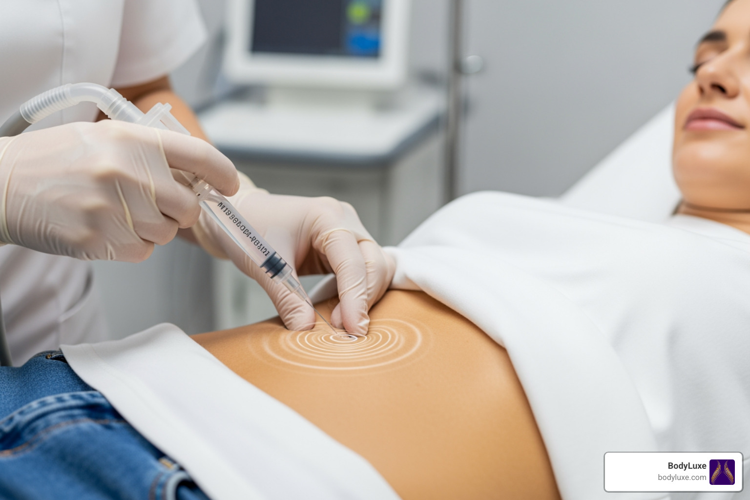 image illustrating the tumescent fluid numbing the treatment area - awake liposuction evanston il