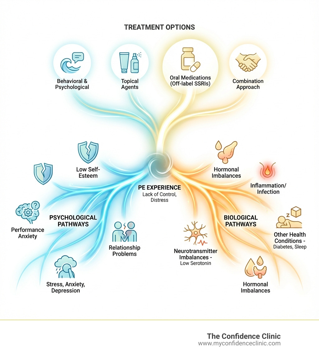 Infographic explaining the different pathways and treatment options for PE - best delay pills infographic Infographic explaining the different pathways and treatment options for PE - best delay pills infographic